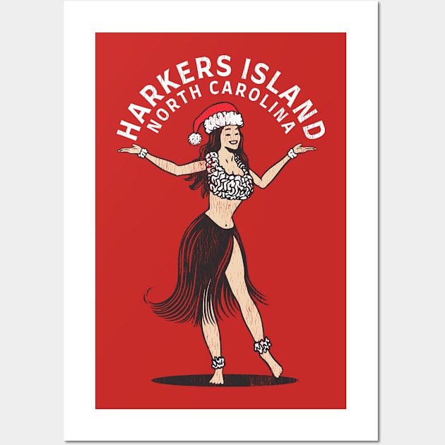 Harkers Island, NC Christmas Vacationing Holiday Hula Girl Wall Art by Contentarama